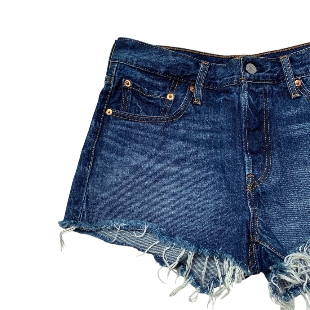 Levi’s 501 Original Cutoff Shorts 28 High Rise Button Fly Frayed Denim - Picture 4 of 10